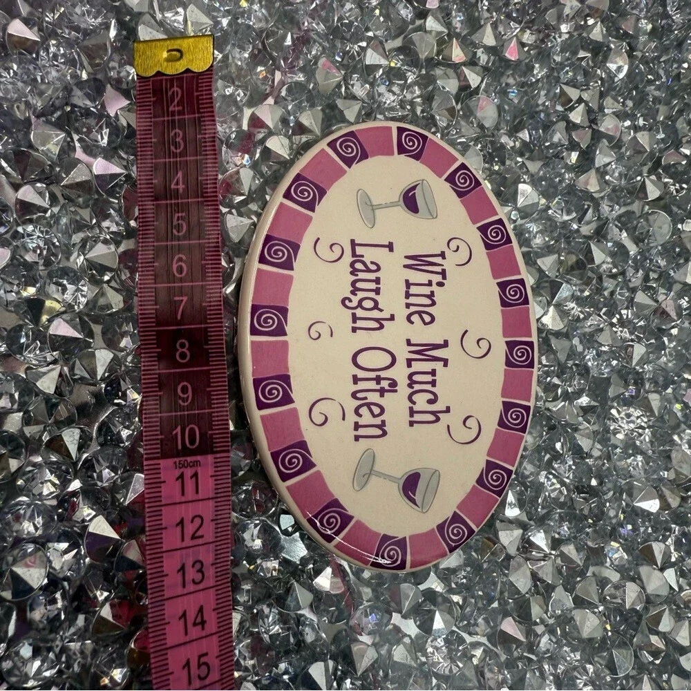 Wine Much Laugh Often magnet decor tile Oval Party Sign - Purple